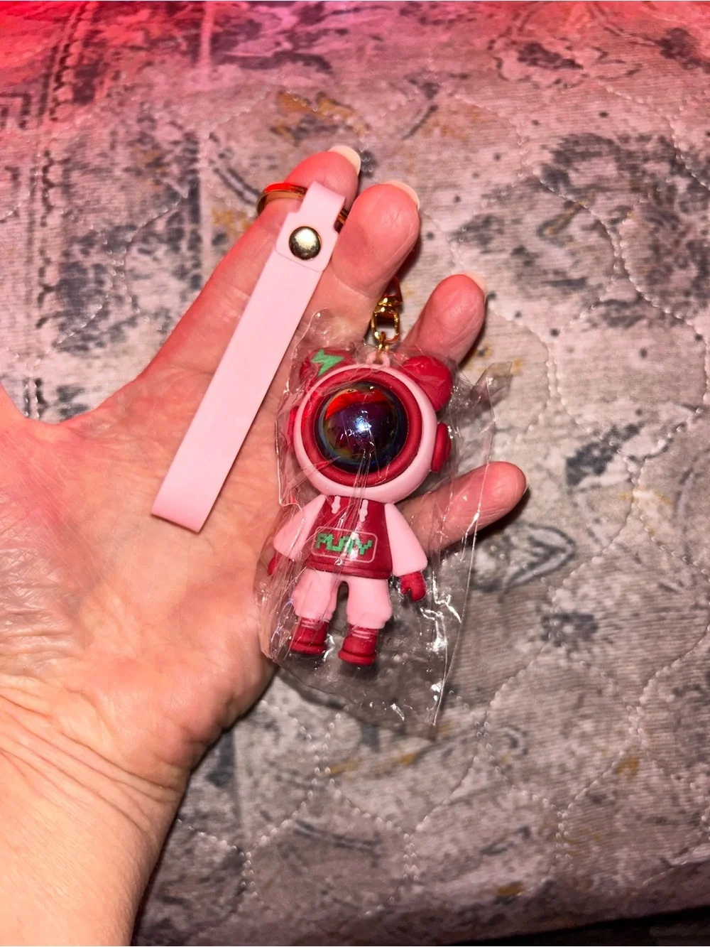 Pink Hug Camera Bear Keychain for Kids